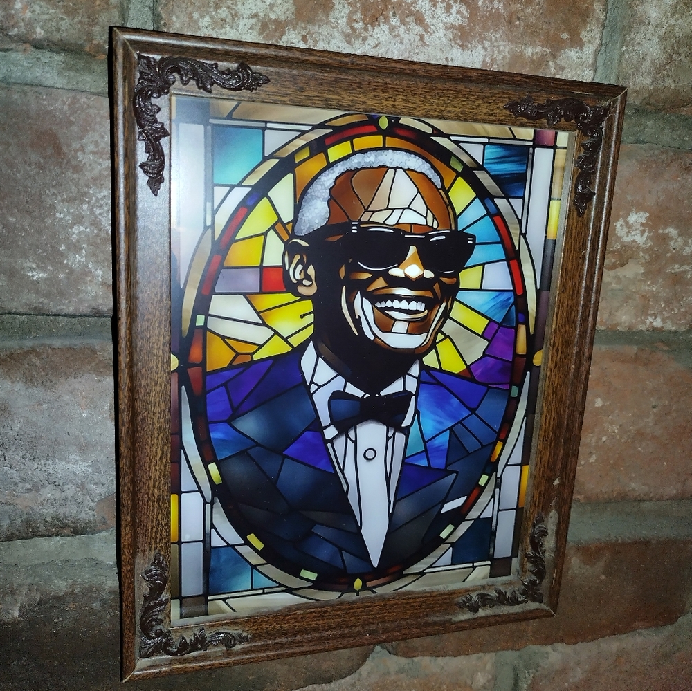 Rare Ray Charles Stained Glass Style Framed Art Print By Neon Nicho